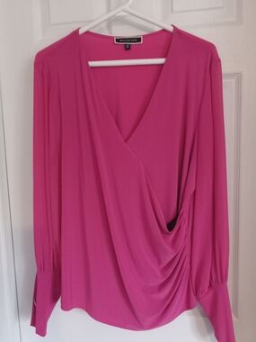MELANIE LYNE Fuchsia Draped V-Neck Long Sleeve Top